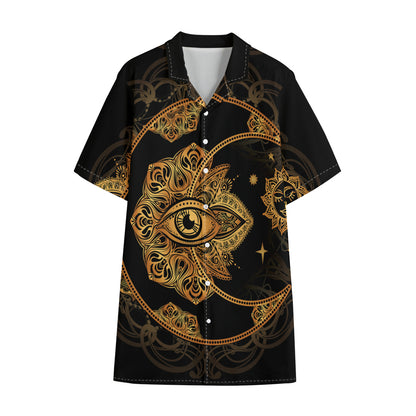 Bohemian Sun And Moon Print Cotton Hawaiian Shirt