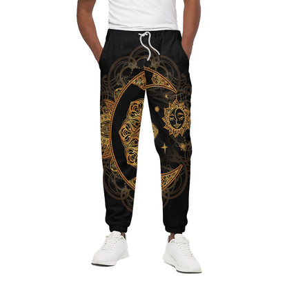 Bohemian Sun And Moon Print Cotton Pants