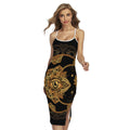 Bohemian Sun And Moon Print Cross Back Cami Dress
