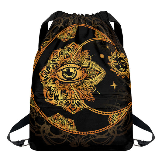 Bohemian Sun And Moon Print Drawstring Backpack