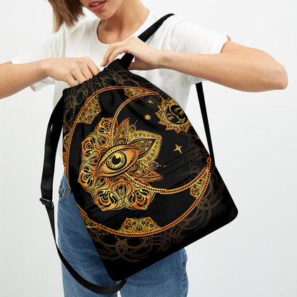 Bohemian Sun And Moon Print Drawstring Backpack