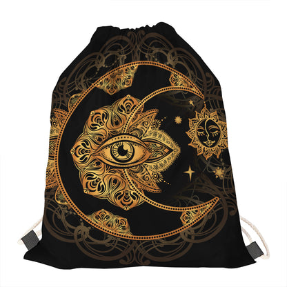 Bohemian Sun And Moon Print Drawstring Bag