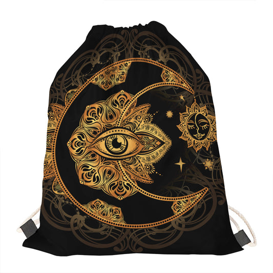 Bohemian Sun And Moon Print Drawstring Bag