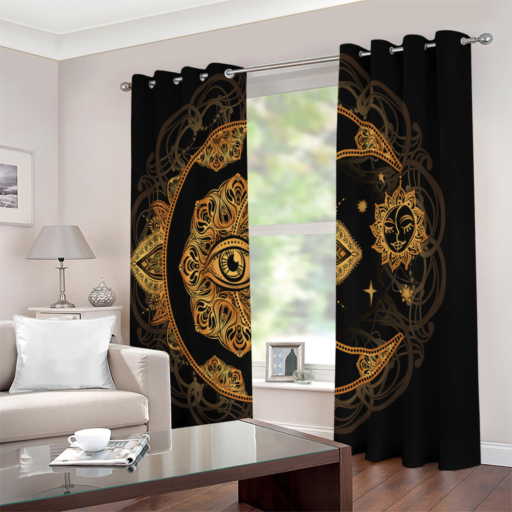 Bohemian Sun And Moon Print Extra Wide Grommet Curtains
