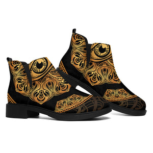 Bohemian Sun And Moon Print Flat Ankle Boots