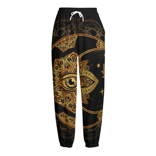 Bohemian Sun And Moon Print Fleece Lined Knit Pants