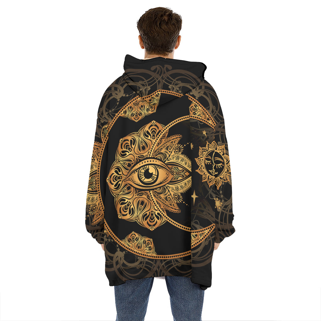 Bohemian Sun And Moon Print Hoodie Blanket