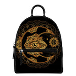 Bohemian Sun And Moon Print Leather Backpack