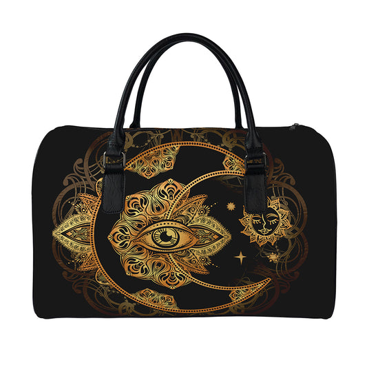 Bohemian Sun And Moon Print Leather Duffle Bag