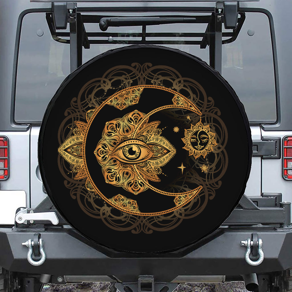 Bohemian Sun And Moon Print Leather Spare Tire Cover