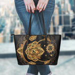 Bohemian Sun And Moon Print Leather Tote Bag