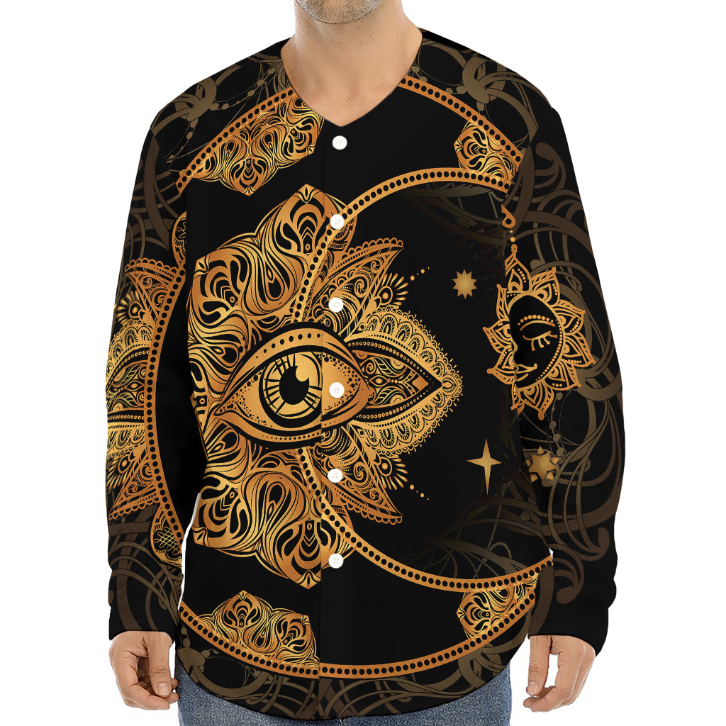 Bohemian Sun And Moon Print Long Sleeve Baseball Jersey