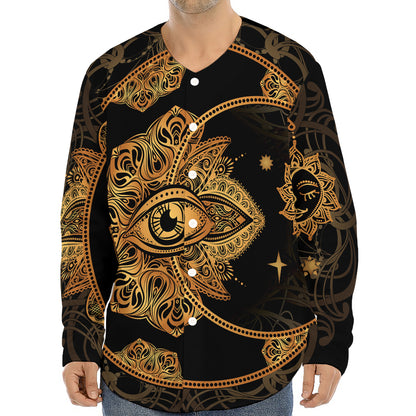 Bohemian Sun And Moon Print Long Sleeve Baseball Jersey