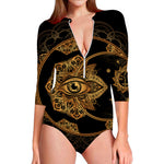 Bohemian Sun And Moon Print Long Sleeve Swimsuit