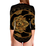 Bohemian Sun And Moon Print Long Sleeve Swimsuit