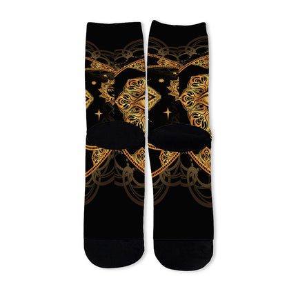 Bohemian Sun And Moon Print Long Socks