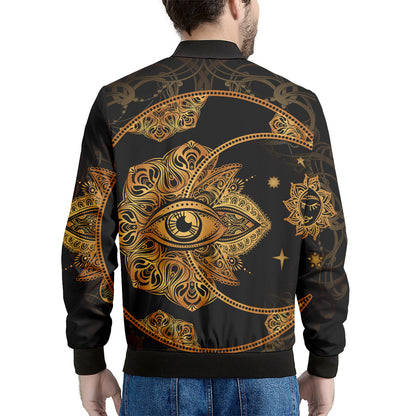 Bohemian Sun And Moon Print Men's Bomber Jacket