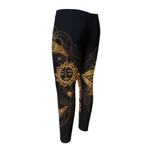 Bohemian Sun And Moon Print Men's Compression Pants