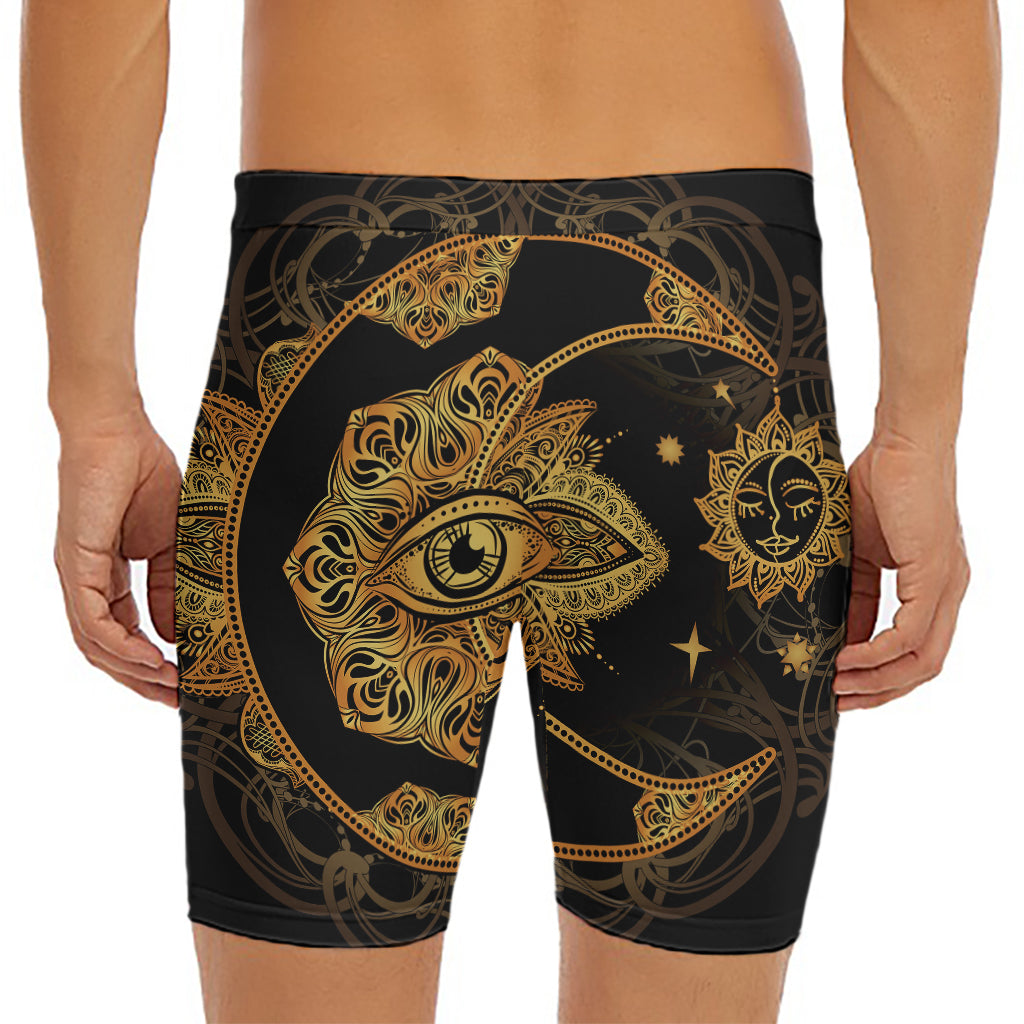 Bohemian Sun And Moon Print Men's Long Boxer Briefs