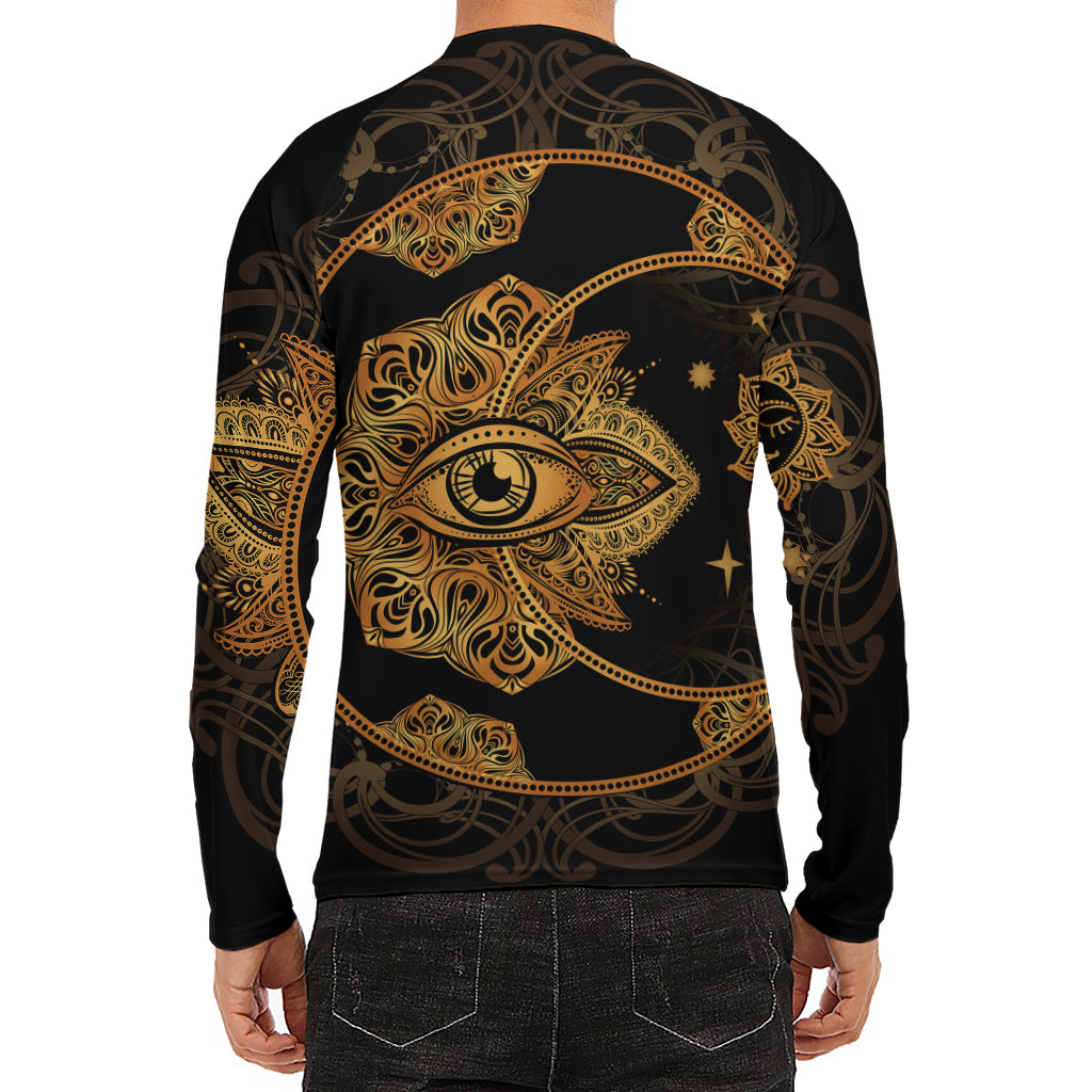 Bohemian Sun And Moon Print Men's Long Sleeve Rash Guard