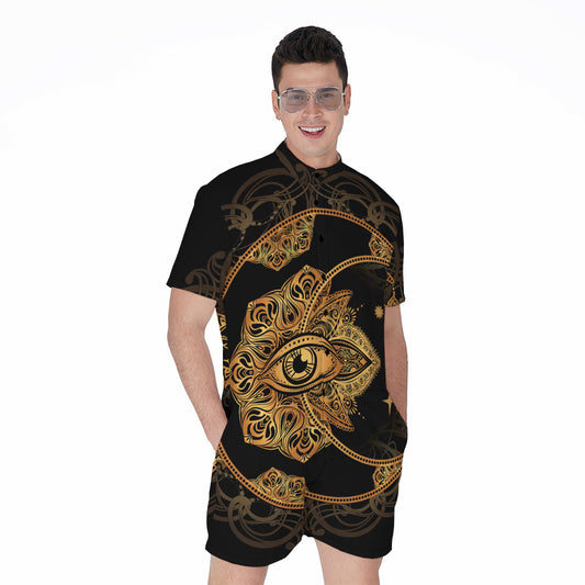 Bohemian Sun And Moon Print Men's Rompers
