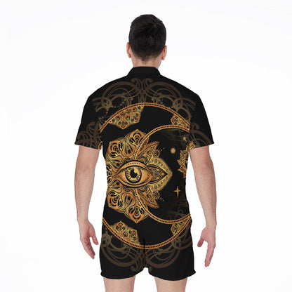 Bohemian Sun And Moon Print Men's Rompers