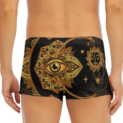 Bohemian Sun And Moon Print Men's Short Boxer Briefs