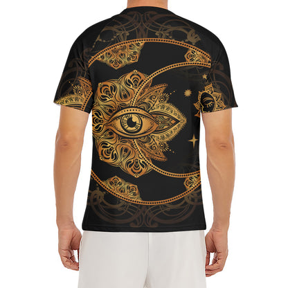 Bohemian Sun And Moon Print Men's Short Sleeve Rash Guard