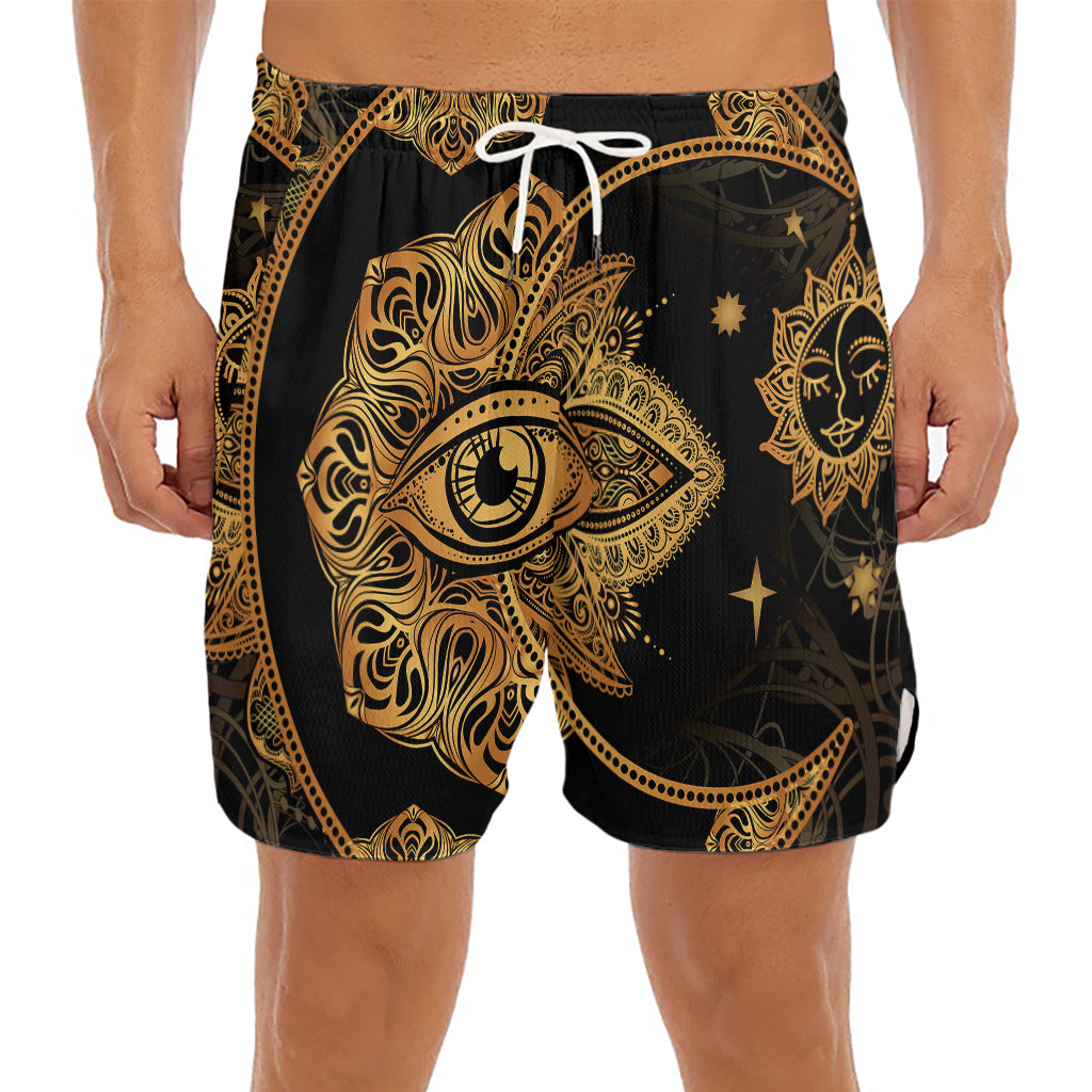 Bohemian Sun And Moon Print Men's Split Running Shorts