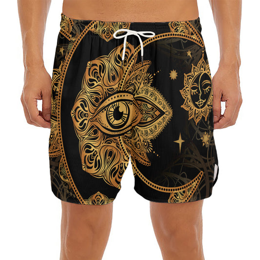 Bohemian Sun And Moon Print Men's Split Running Shorts