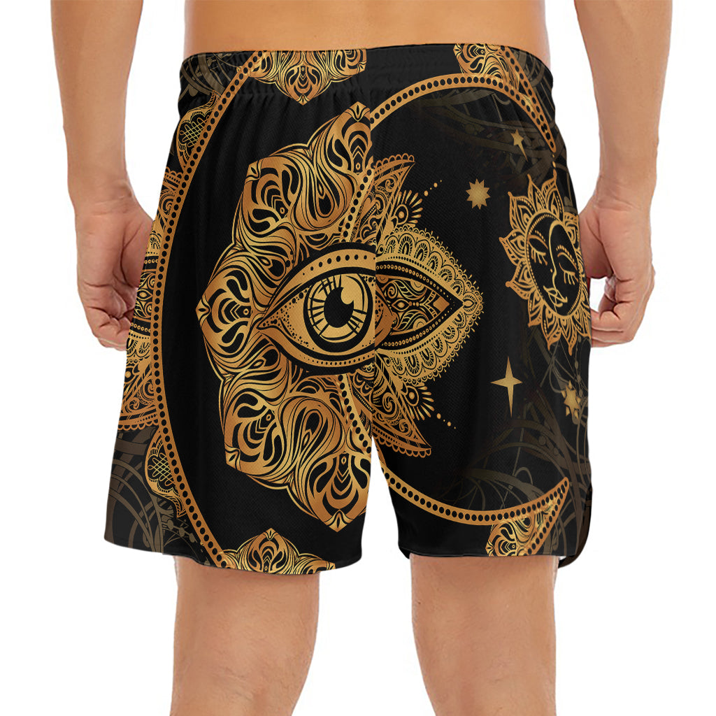Bohemian Sun And Moon Print Men's Split Running Shorts