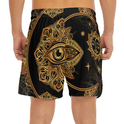 Bohemian Sun And Moon Print Men's Split Running Shorts