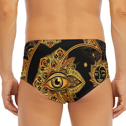 Bohemian Sun And Moon Print Men's Triangle Swim Briefs