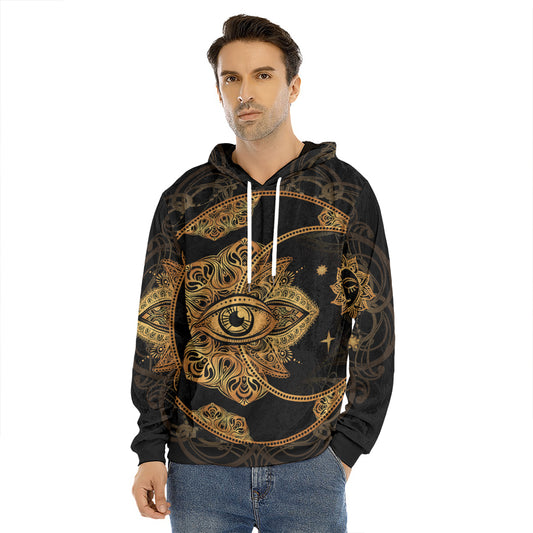 Bohemian Sun And Moon Print Men's Velvet Pullover Hoodie