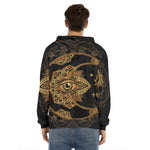 Bohemian Sun And Moon Print Men's Velvet Pullover Hoodie