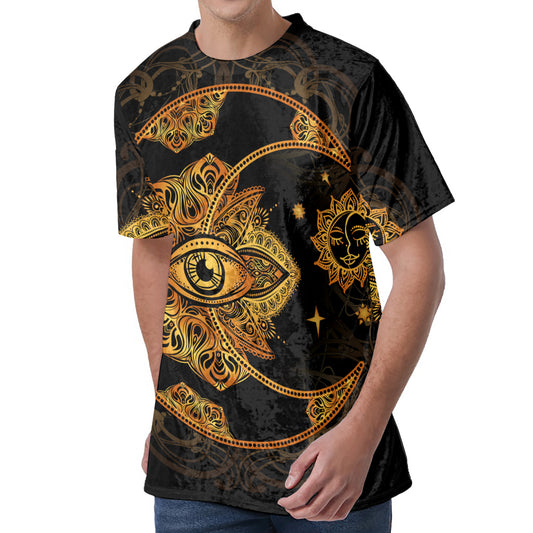 Bohemian Sun And Moon Print Men's Velvet T-Shirt