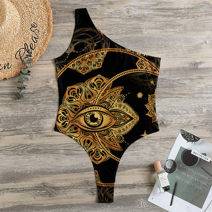 Bohemian Sun And Moon Print One Shoulder Bodysuit
