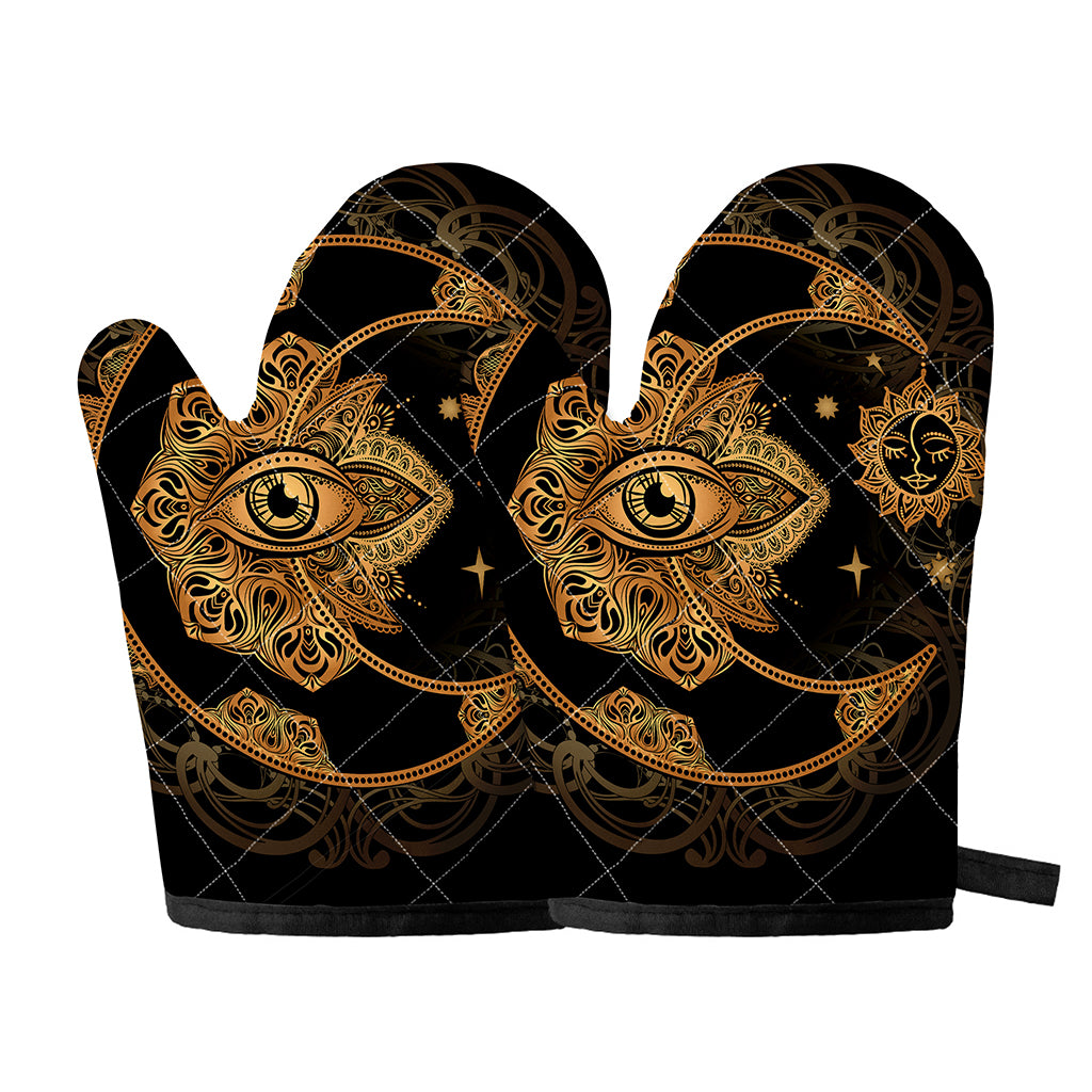 Bohemian Sun And Moon Print Oven Mitts