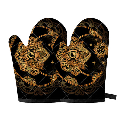Bohemian Sun And Moon Print Oven Mitts