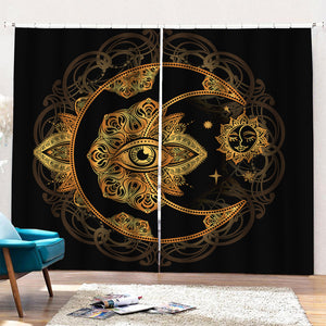Bohemian Sun And Moon Print Pencil Pleat Curtains