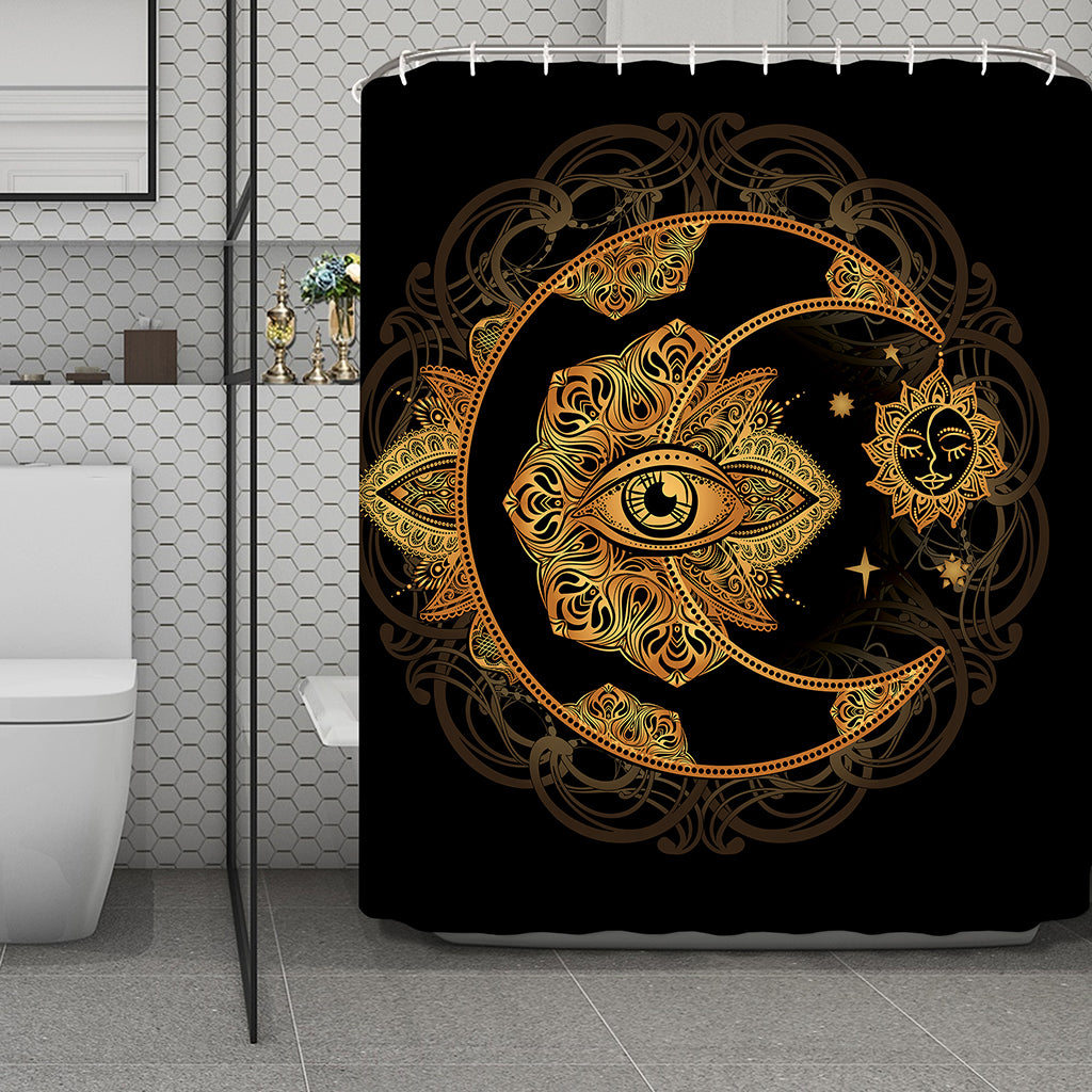 Bohemian Sun And Moon Print Polyester Shower Curtain