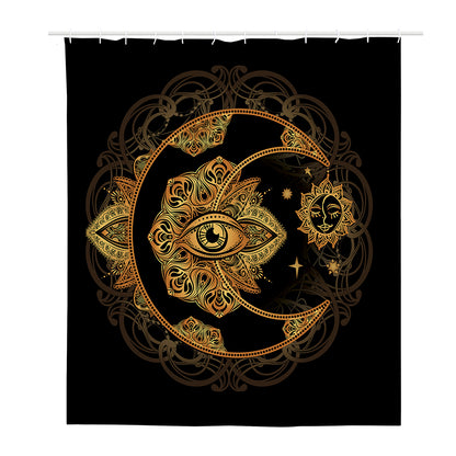 Bohemian Sun And Moon Print Polyester Shower Curtain