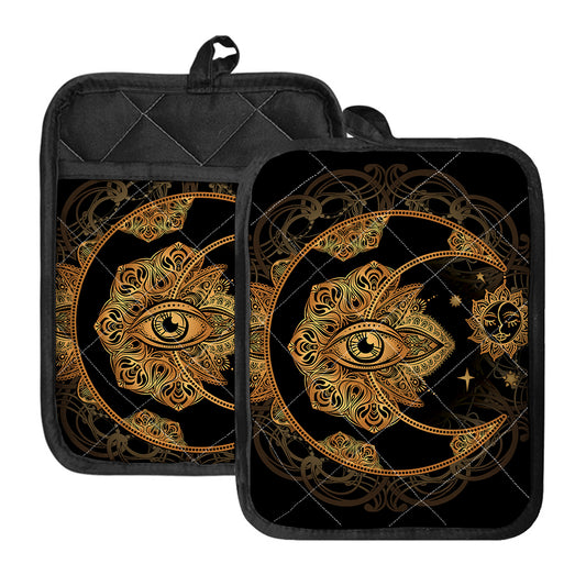 Bohemian Sun And Moon Print Pot Holders With Pocket