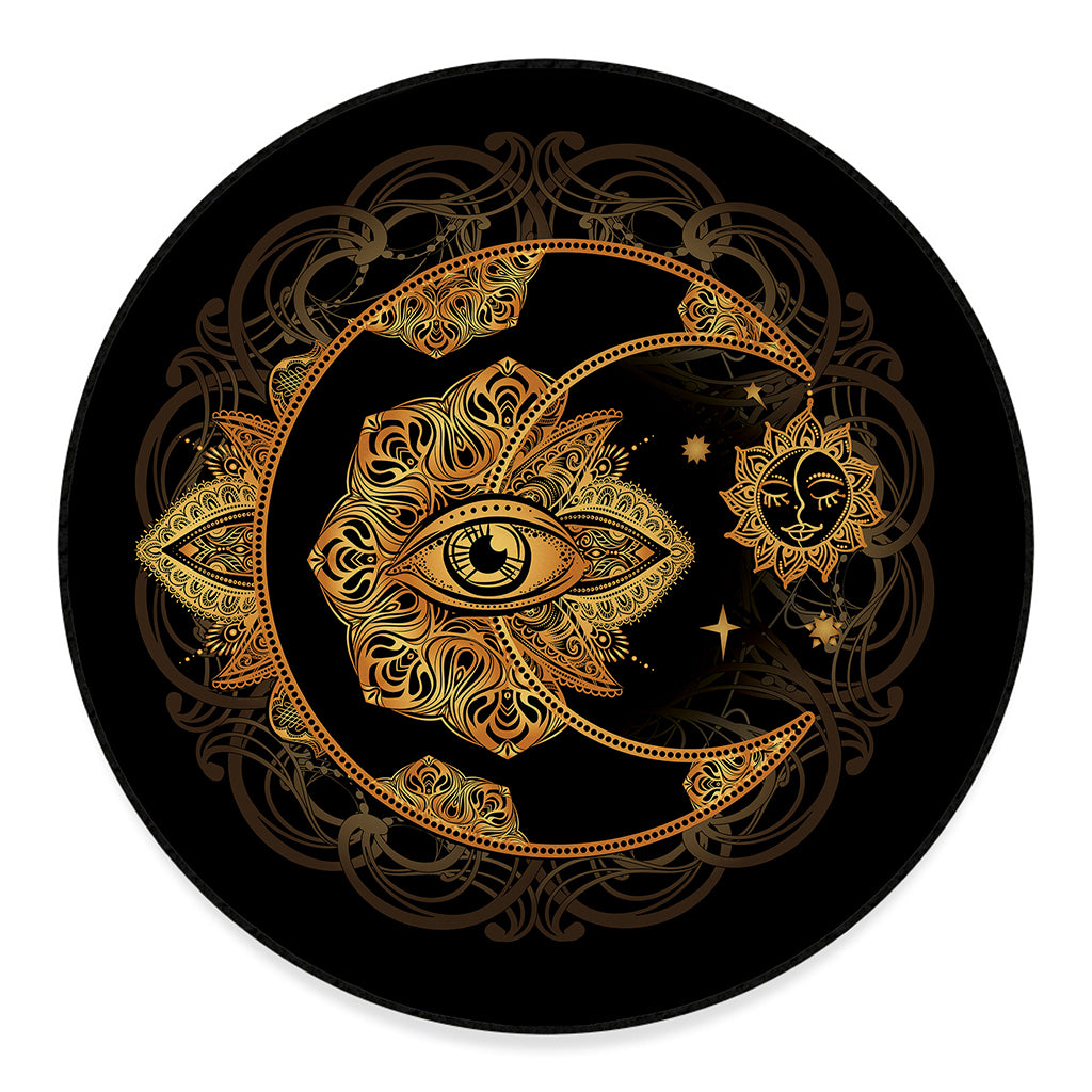 Bohemian Sun And Moon Print Round Floor Mat