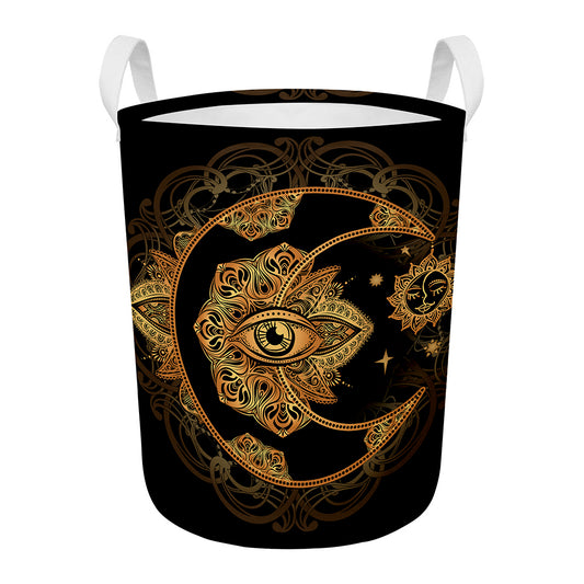 Bohemian Sun And Moon Print Round Laundry Basket