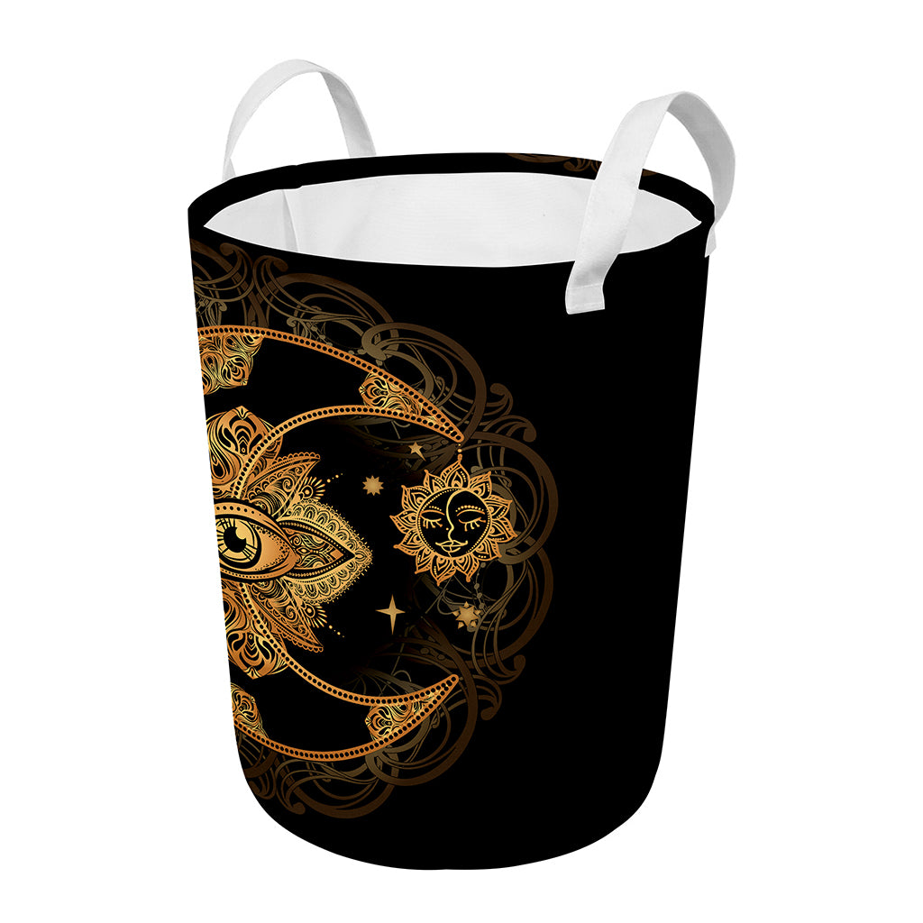 Bohemian Sun And Moon Print Round Laundry Basket