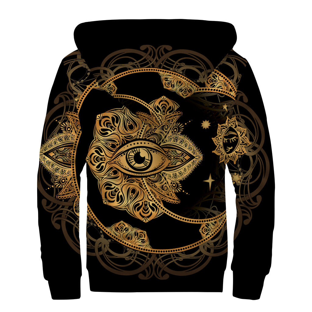 Bohemian Sun And Moon Print Sherpa Lined Zip Up Hoodie