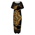 Bohemian Sun And Moon Print Short Sleeve Long Nightdress