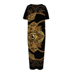 Bohemian Sun And Moon Print Short Sleeve Long Nightdress