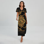 Bohemian Sun And Moon Print Short Sleeve Maxi Dress